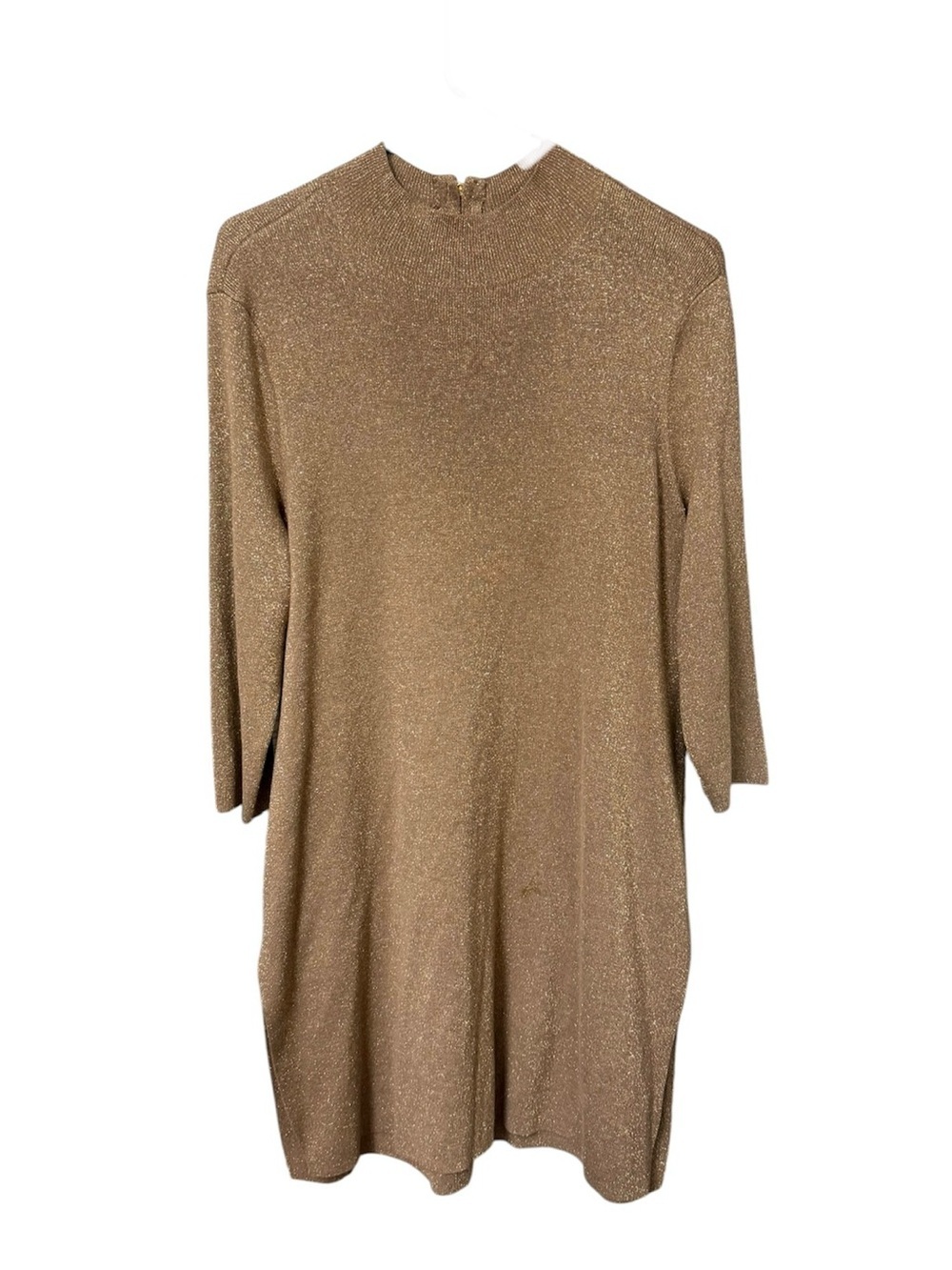 Chico’s Travelers Knit Metallic Gold Mock Neck Sweater Dress Size 2 Stretch